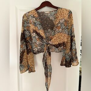 Floral Wrap Blouse & Skirt Set- Multicolor